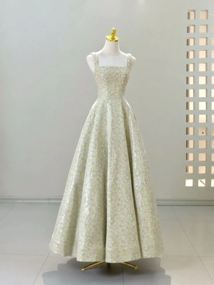 Wholesale Vintage A line Straps Sequin Satin Long Evening Dress Prom Dresses formal wear dresses